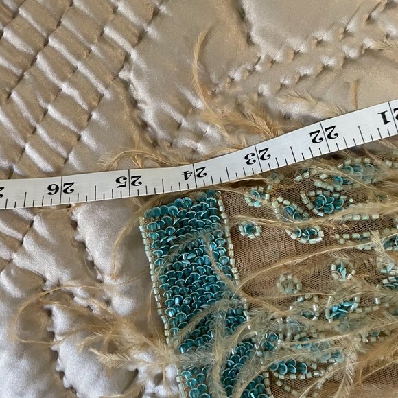 LARA {6} Dress Nude Teal Beaded Cocktail Dress Long-Sleeved - Picture 16 of 16